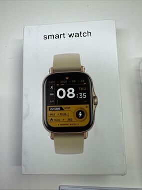 Beige Silicone Smart Watch with Fitness Display